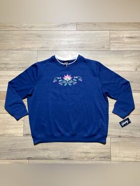 Pembrook Womens Floral Embroidered Crew Neck Long Sleeve Sweatshirt XXL Blue